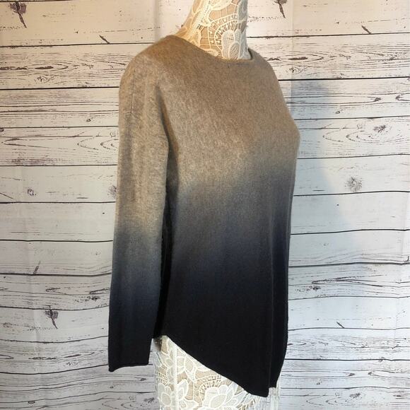 C By Bloomingdale's Dip Dyed Cashmere Asymmetrical Sweater black tan size XS - Picture 5 of 11